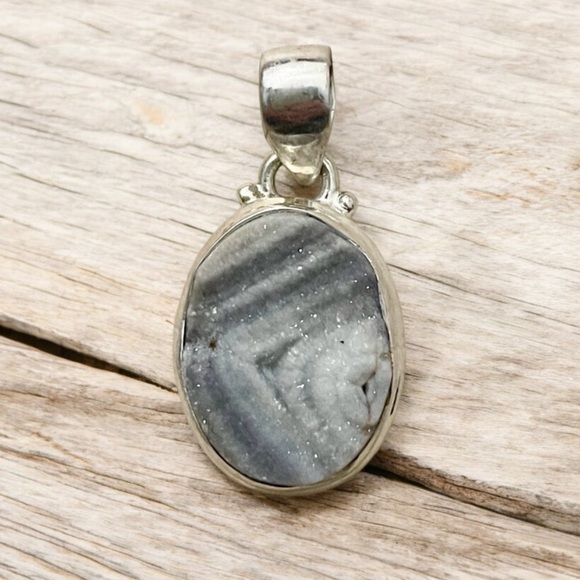 Jewelry - Natural Rosette Desert Druzy Sterling Silver 925 Pendant